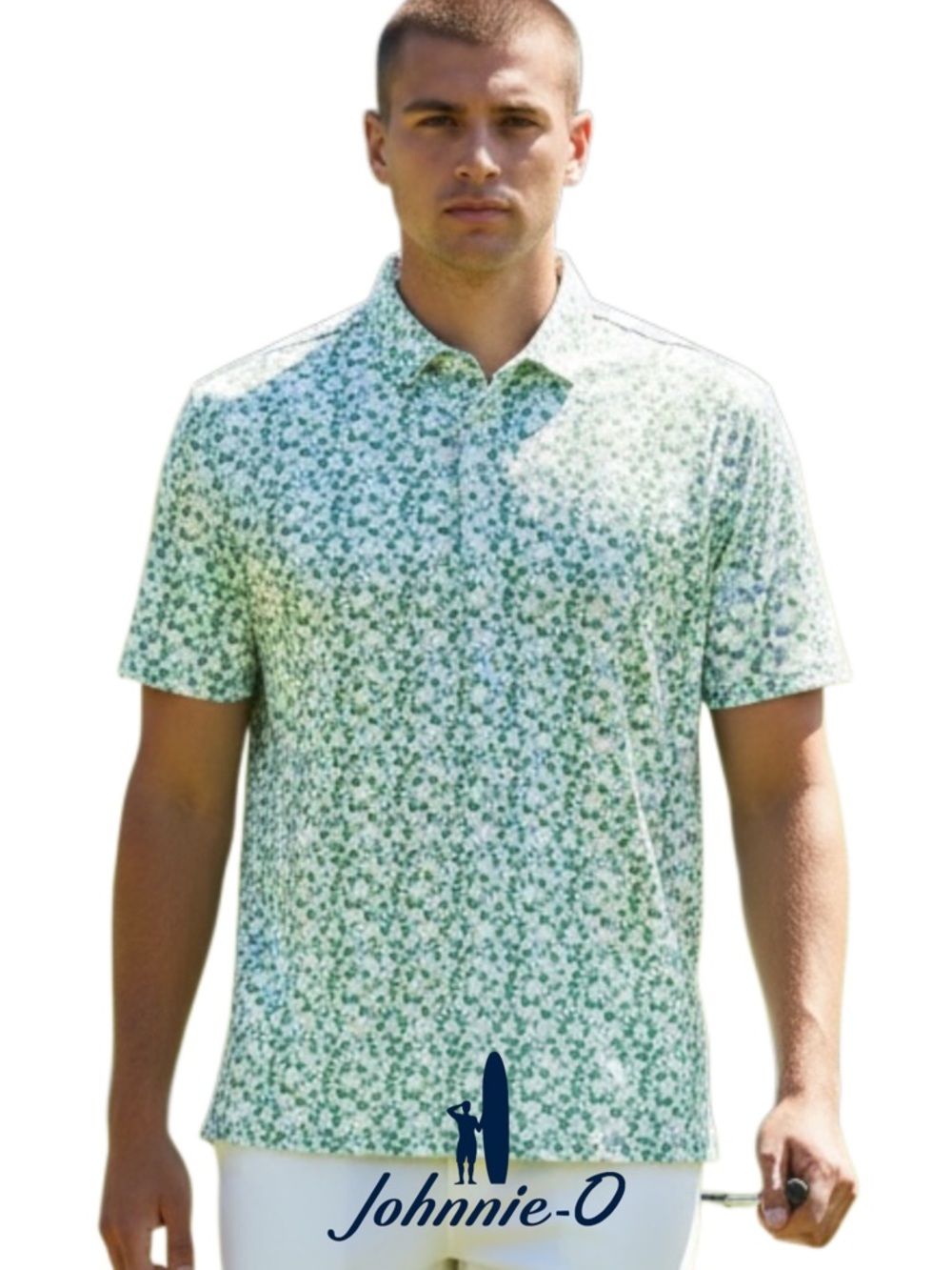 Johnnie-O White/Green Shamrock Hibernian Featherweight Performance Golf Polo (L)